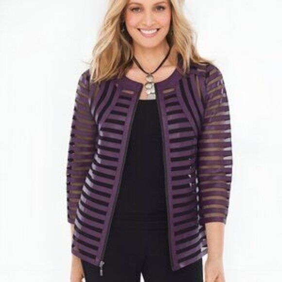 Chico's Sheer Jacket Womens 16/18 Purple Modern Edgy Artistic Avant-Garde Unique - Picture 1 of 16